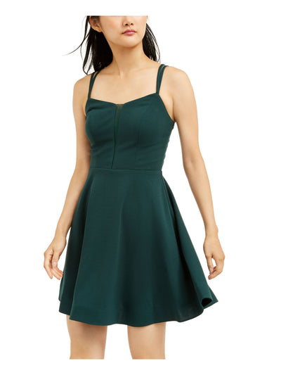 TEEZE ME Womens Green Spaghetti Strap Illusion Neckline Short Party Fit + Flare Dress 9