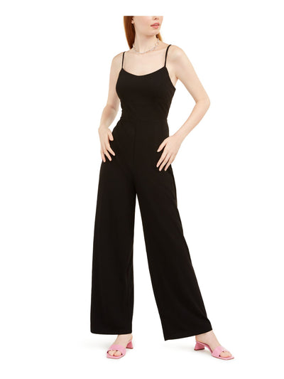 TEEZE ME Womens Black Spaghetti Strap Scoop Neck Jumpsuit 3\4