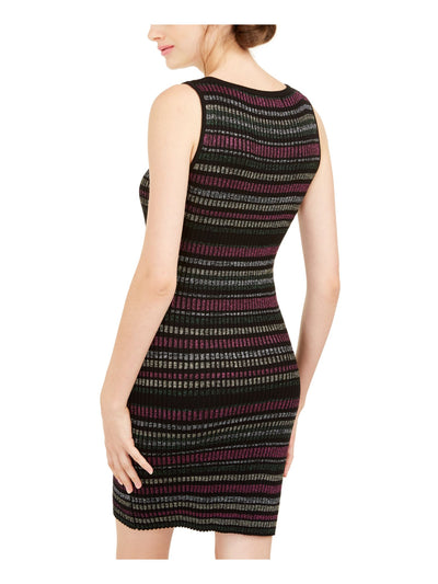 PLANET GOLD Womens Black Glitter Striped Sleeveless Scoop Neck Short Cocktail Sheath Dress XS