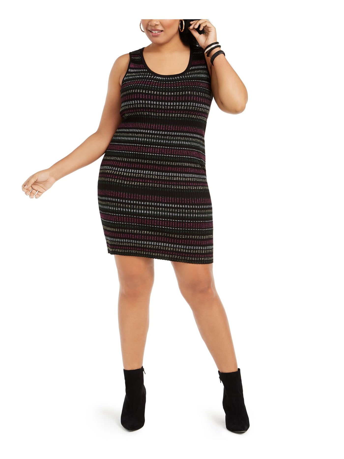 PLANET GOLD Womens Glitter Sweater Sleeveless Scoop Neck Short Party Body Con Dress