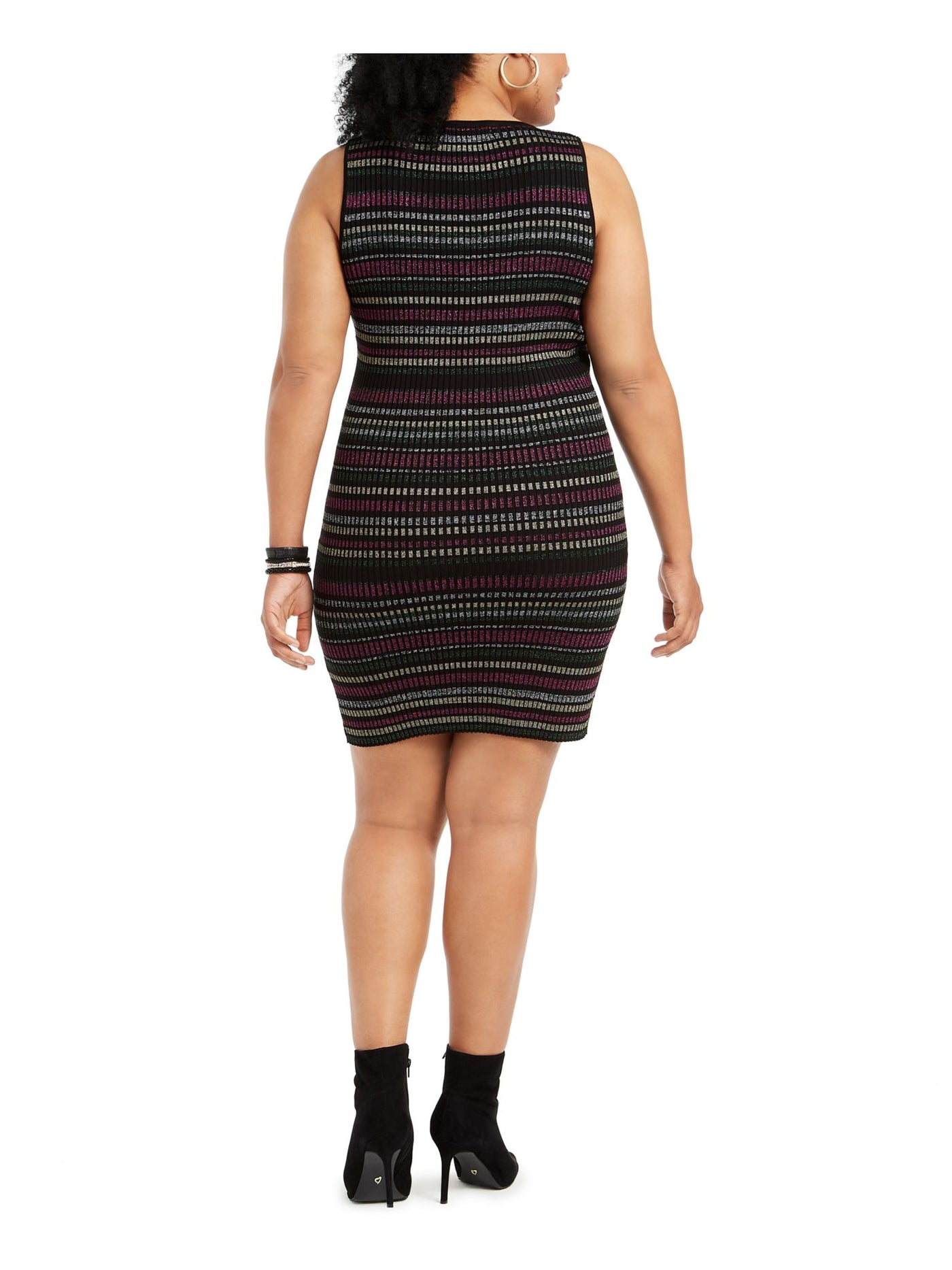 PLANET GOLD Womens Glitter Sweater Sleeveless Scoop Neck Short Party Body Con Dress