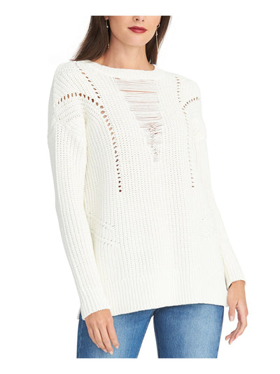 RACHEL RACHEL ROY Womens Ivory Textured Long Sleeve Crew Neck Sweater XS