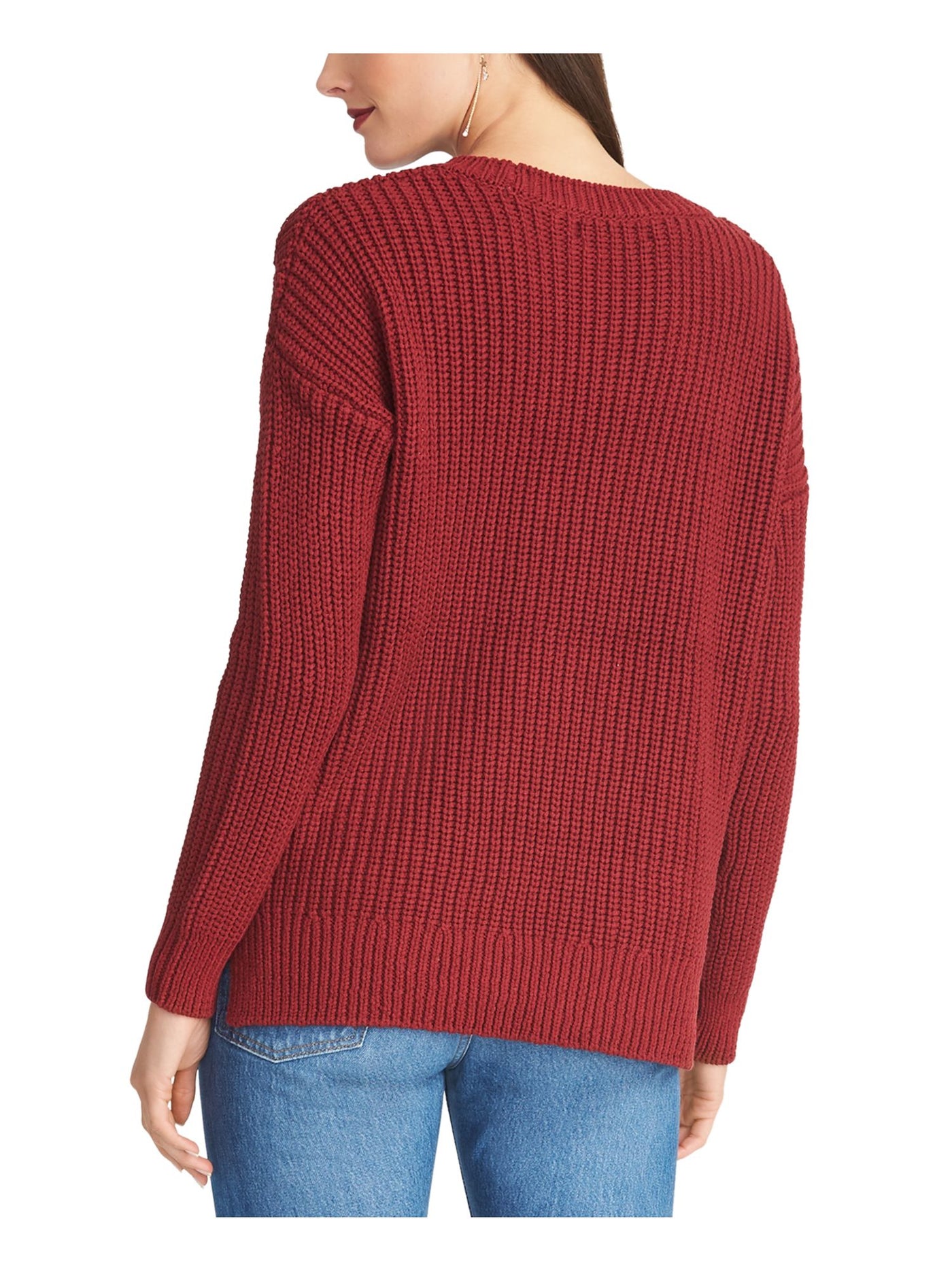 RACHEL ROY Womens Maroon Frayed Long Sleeve Jewel Neck T-Shirt XXL