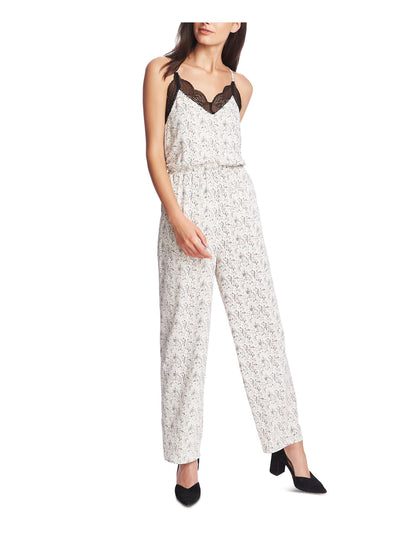 1. STATE Womens Ivory Lace Floral Spaghetti Strap V Neck Tank Jumpsuit XS