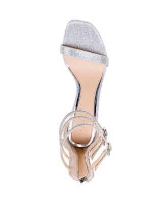 JEWEL BADGLEY MISCHKA Womens Silver Rhinestone Buckle Accent Ankle Strap Regina Square Toe Stiletto Zip-Up Dress Sandals Shoes M