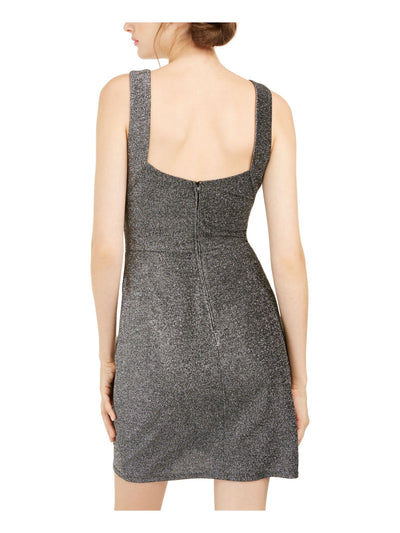 B DARLIN Womens Silver Glitter Zippered Sleeveless Jewel Neck Mini Cocktail Sheath Dress 1\2