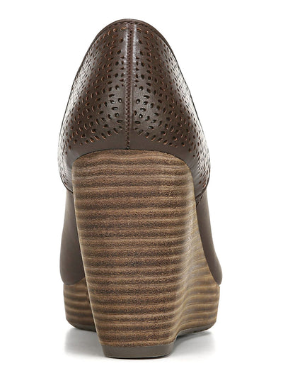 DR SCHOLLS Womens Brown 1/2" Platform Stretch Gore Perforated Comfort Harlow Almond Toe Wedge Slip On Dress Shootie 8 W