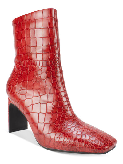 SEVEN DIALS Womens Red Crocodile Cushioned Nicole Square Toe Sculpted Heel Zip-Up Dress Booties 9 M