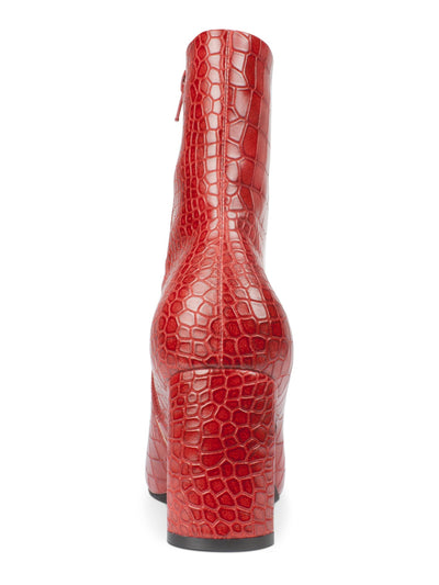 SEVEN DIALS Womens Red Crocodile Cushioned Nicole Square Toe Sculpted Heel Zip-Up Dress Booties 9 M