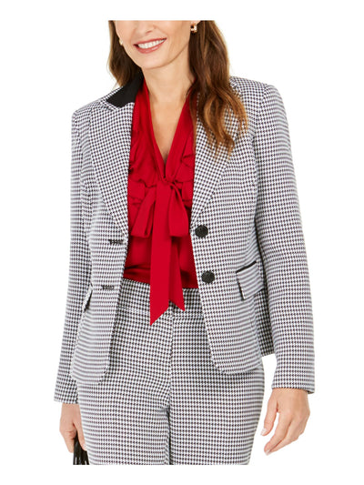 KASPER Womens Black Houndstooth Wear To Work Blazer Jacket 6