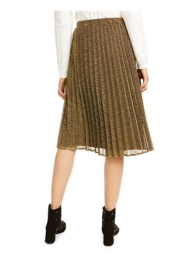 MAISON JULES Womens Gold Sequined  Stretch Band Below The Knee Knife Pleated Skirt XS