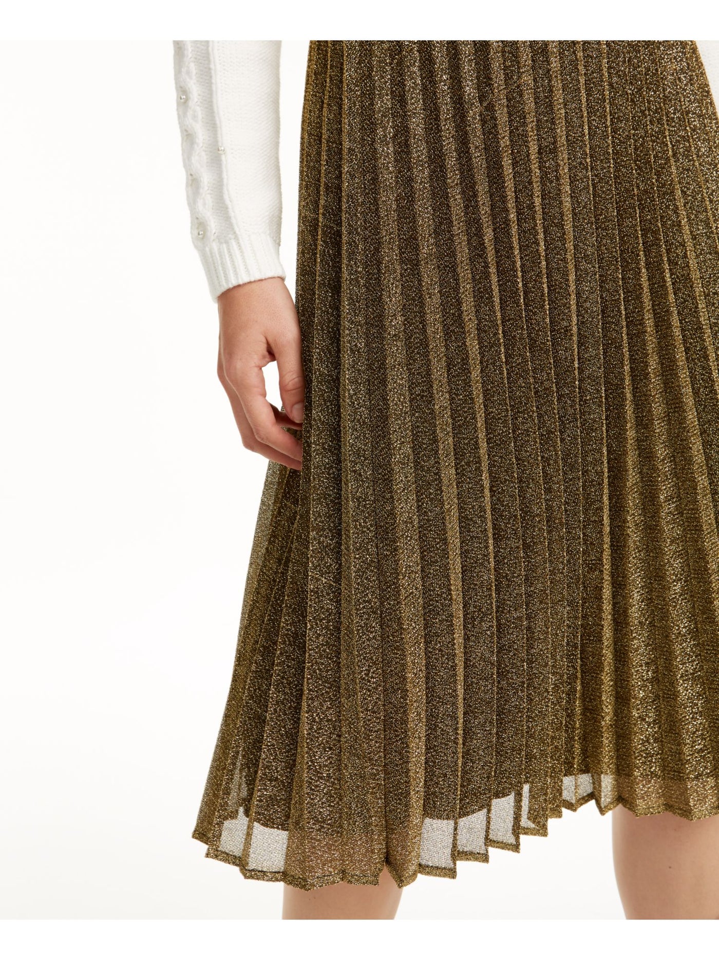 MAISON JULES Womens Gold Sequined  Stretch Band Below The Knee Knife Pleated Skirt XS