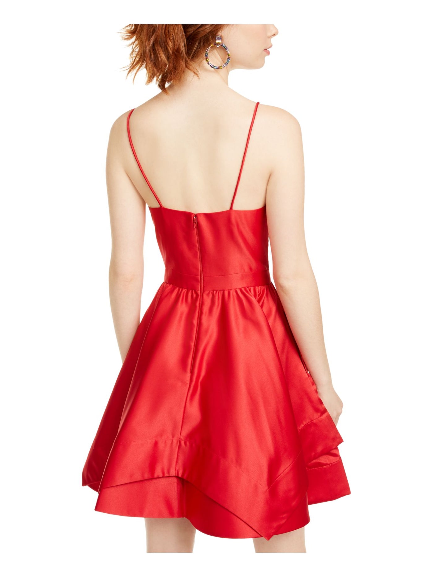 BLONDIE Womens Spaghetti Strap V Neck Short Cocktail Fit + Flare Dress