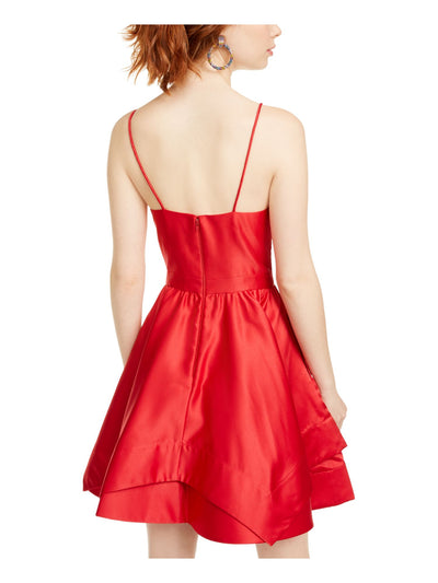 BLONDIE Womens Red Spaghetti Strap V Neck Short Cocktail Fit + Flare Dress 3