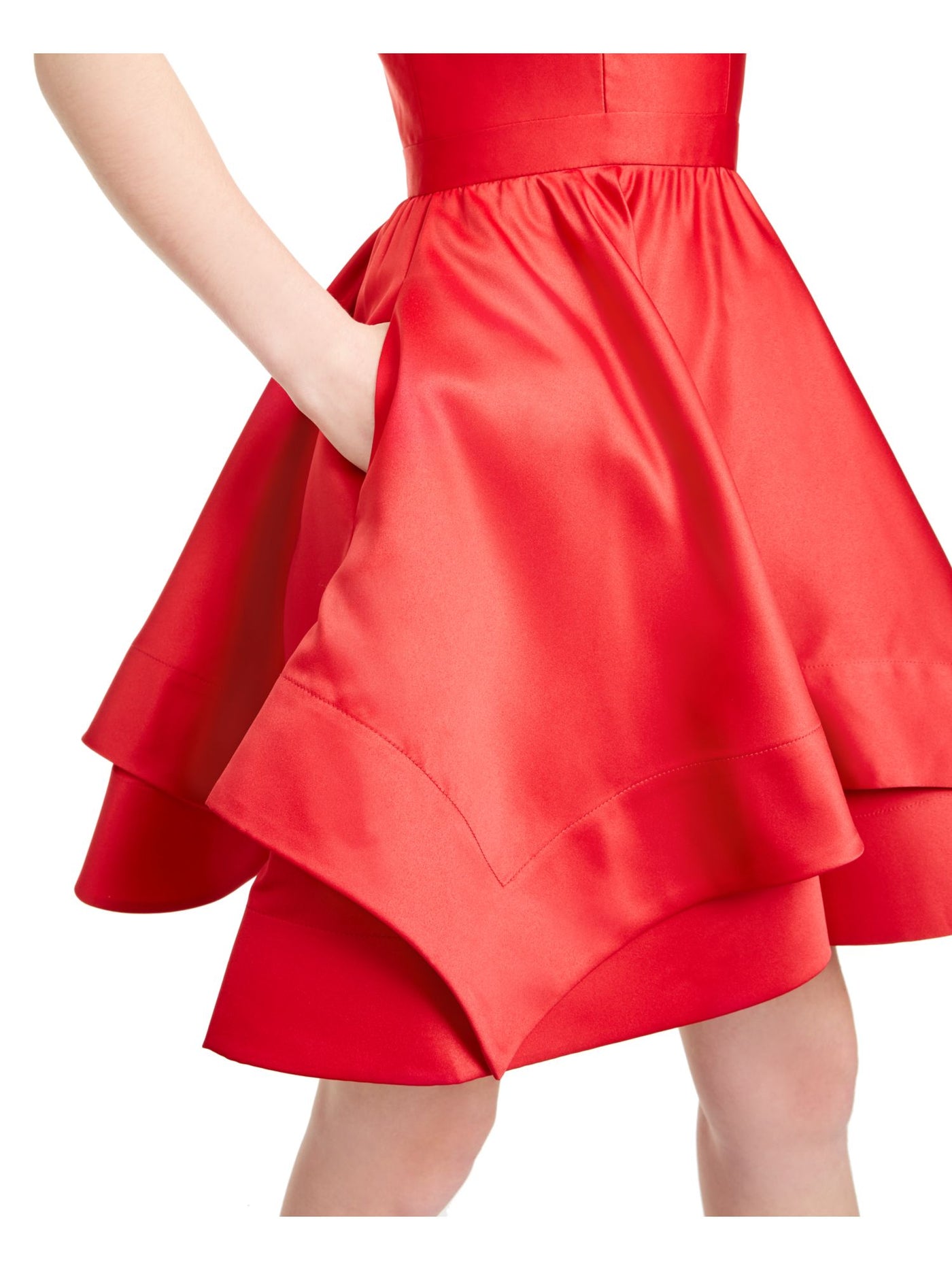 BLONDIE Womens Red Spaghetti Strap V Neck Short Cocktail Fit + Flare Dress 3