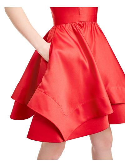 BLONDIE Womens Red Spaghetti Strap V Neck Short Cocktail Fit + Flare Dress 9