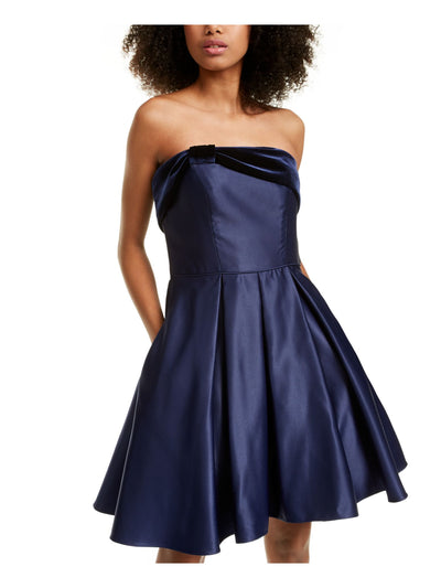 BLONDIE Womens Navy Above The Knee Fit + Flare Party Dress Size: 0