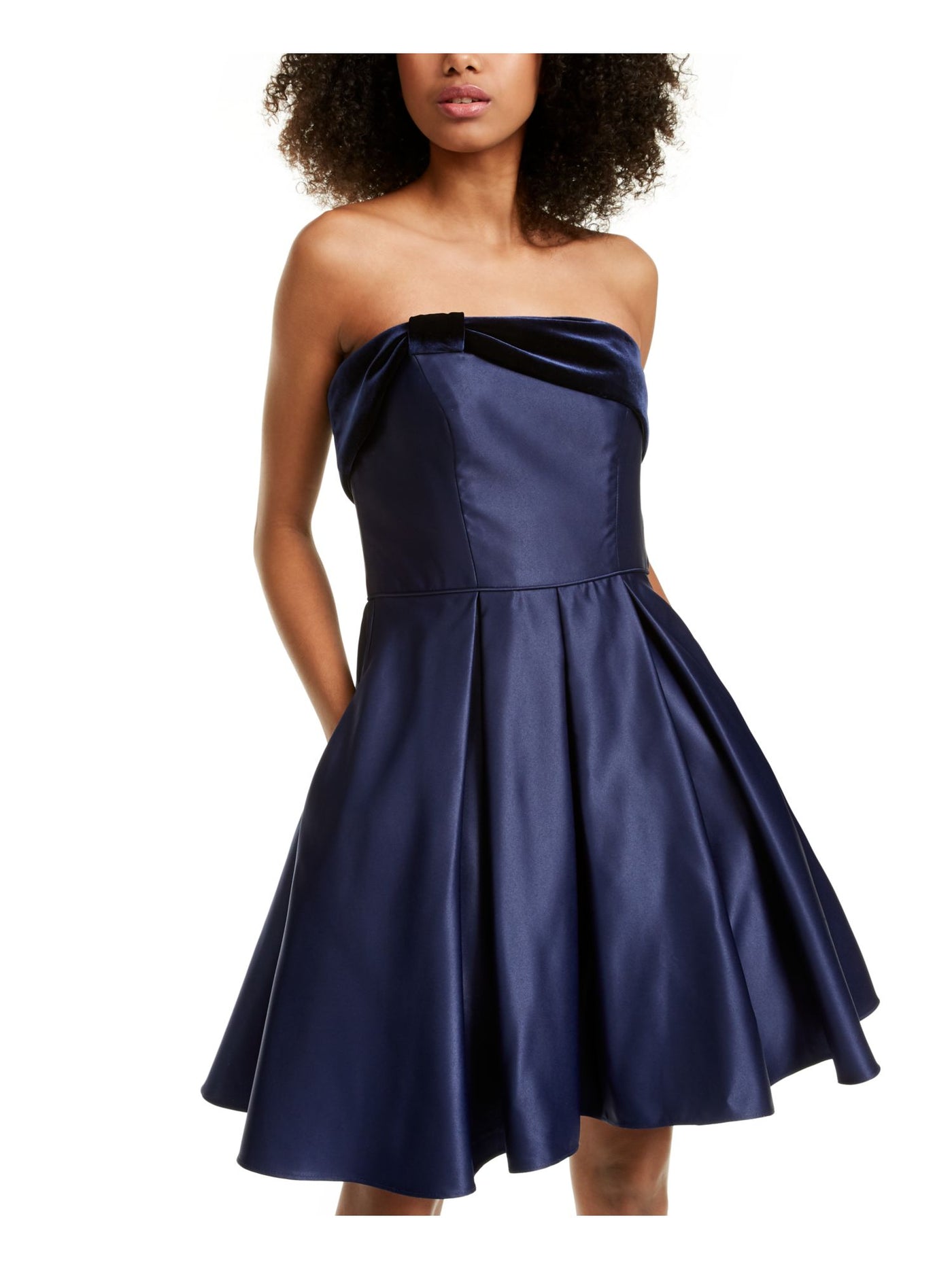 BLONDIE Womens Navy Zippered Strapless Above The Knee Party Fit + Flare Dress 3