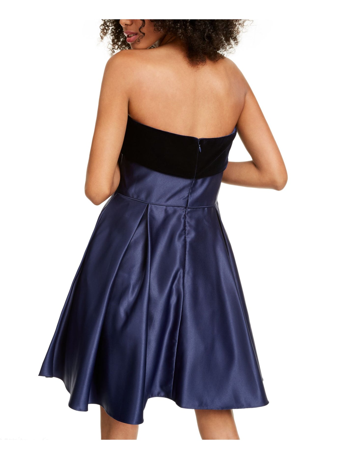 BLONDIE Womens Navy Zippered Strapless Above The Knee Party Fit + Flare Dress 11