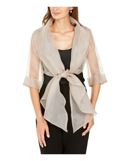ADRIANNA PAPELL Womens Silver Sheer Tie Bolero Jacket M