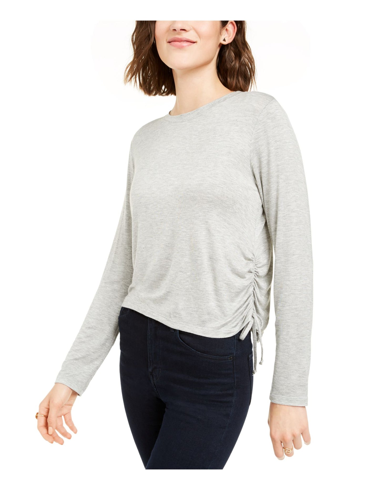 REBELLIOUS ONE Womens Gray Long Sleeve Jewel Neck Sweater S