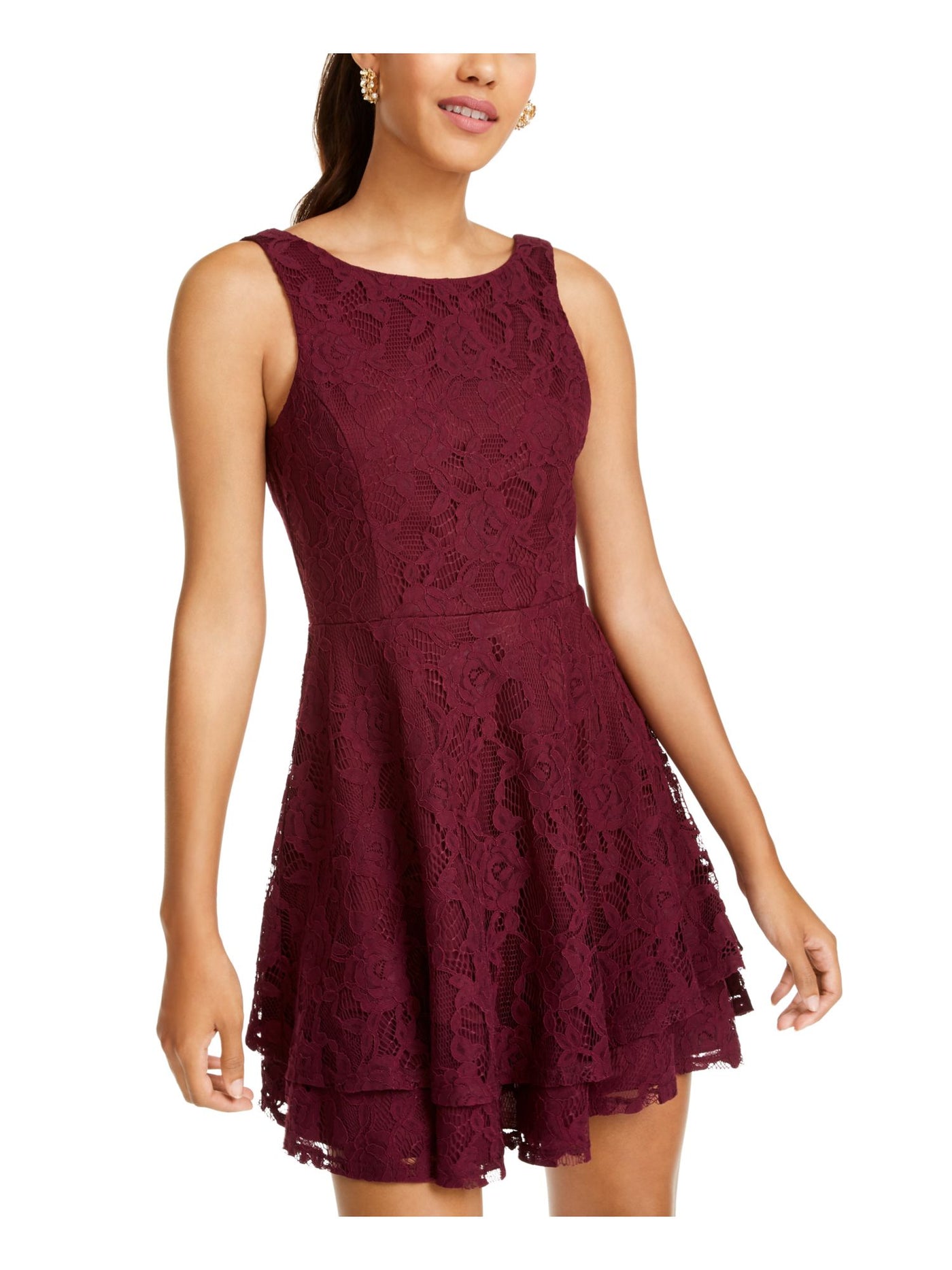 SPEECHLESS Womens Maroon Sleeveless Jewel Neck Short Cocktail Fit + Flare Dress 9