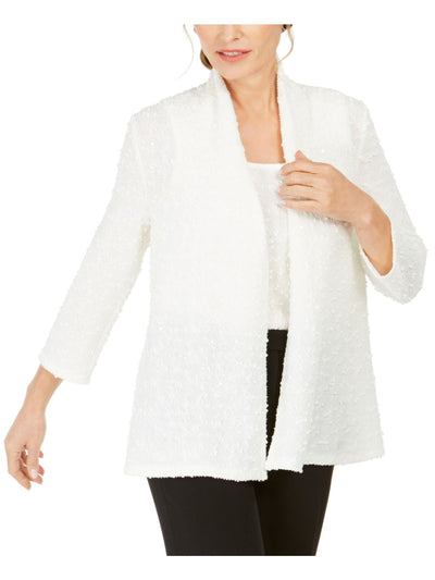 KASPER Womens Embroidered Textured Textured 3/4 Sleeve Open Cardigan Evening Cardigan