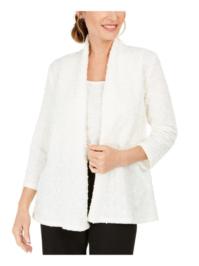 KASPER Womens Embroidered Textured Textured 3/4 Sleeve Open Cardigan Evening Cardigan