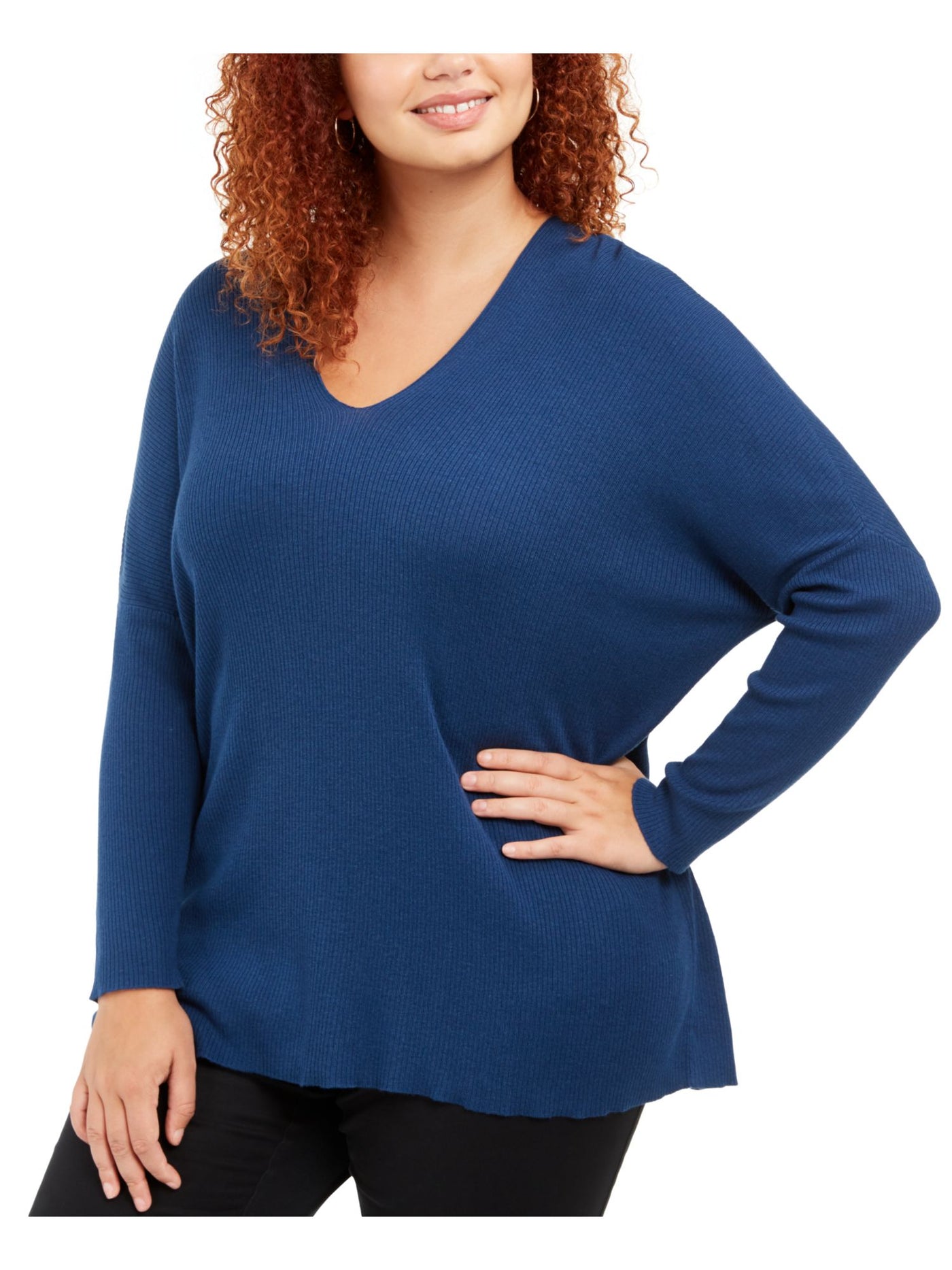 ANNE KLEIN Womens Long Sleeve Single-breasted Two-button V Neck Top