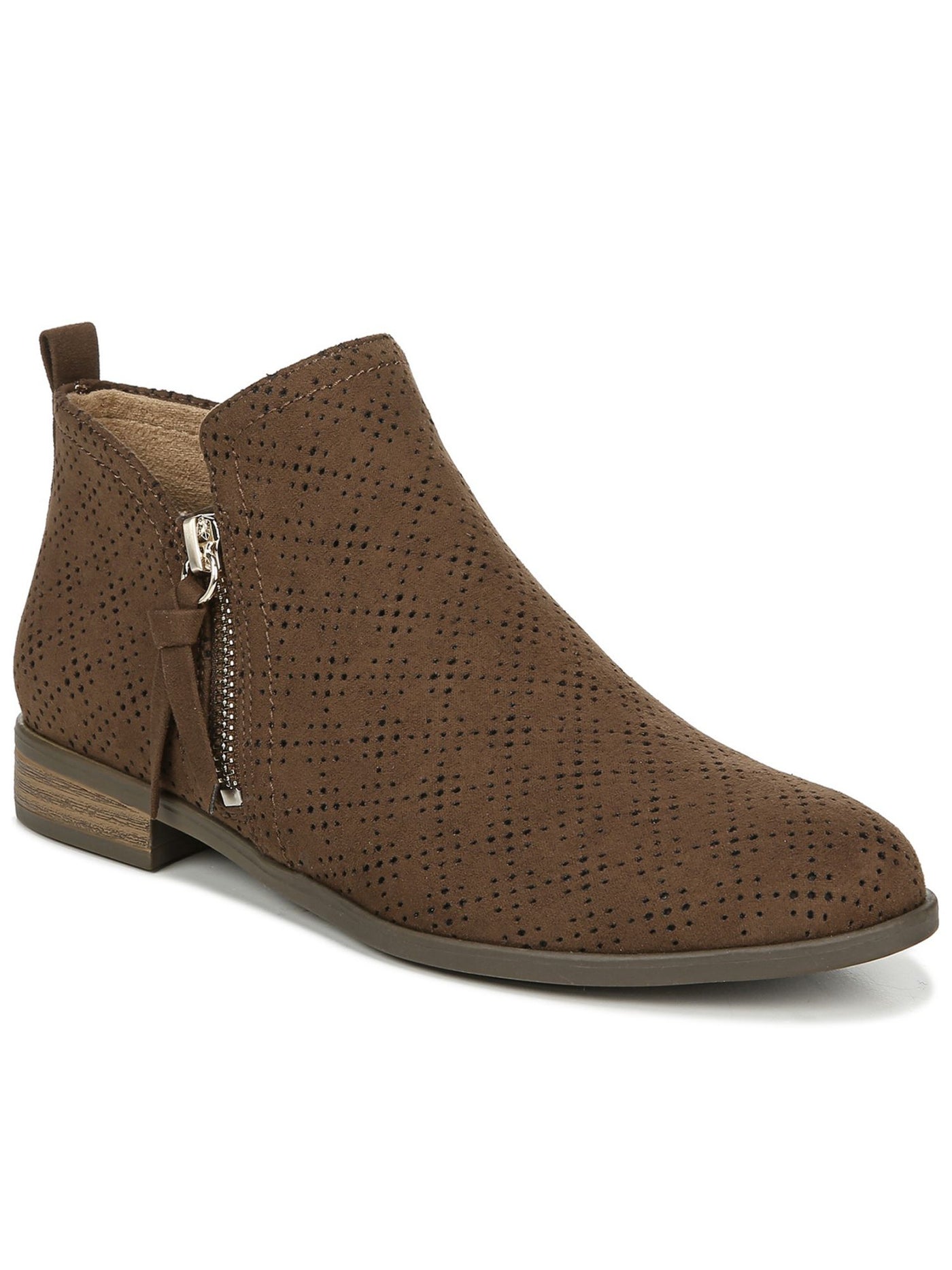 DR SCHOLLS Womens Brown Pinhole Traction Sole Stretch Gore Cushioned Rate Zip Almond Toe Block Heel Zip-Up Booties 8 M