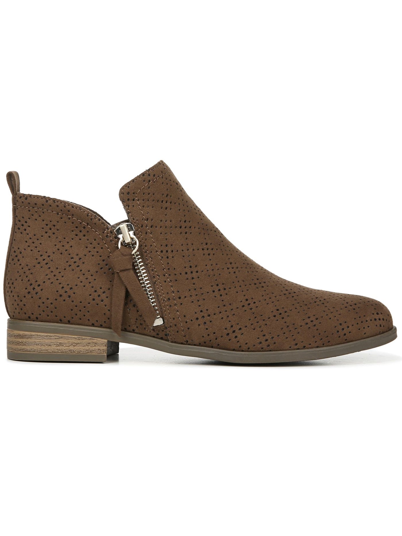 DR SCHOLLS Womens Brown Pinhole Traction Sole Stretch Gore Cushioned Rate Zip Almond Toe Block Heel Zip-Up Booties 8 M