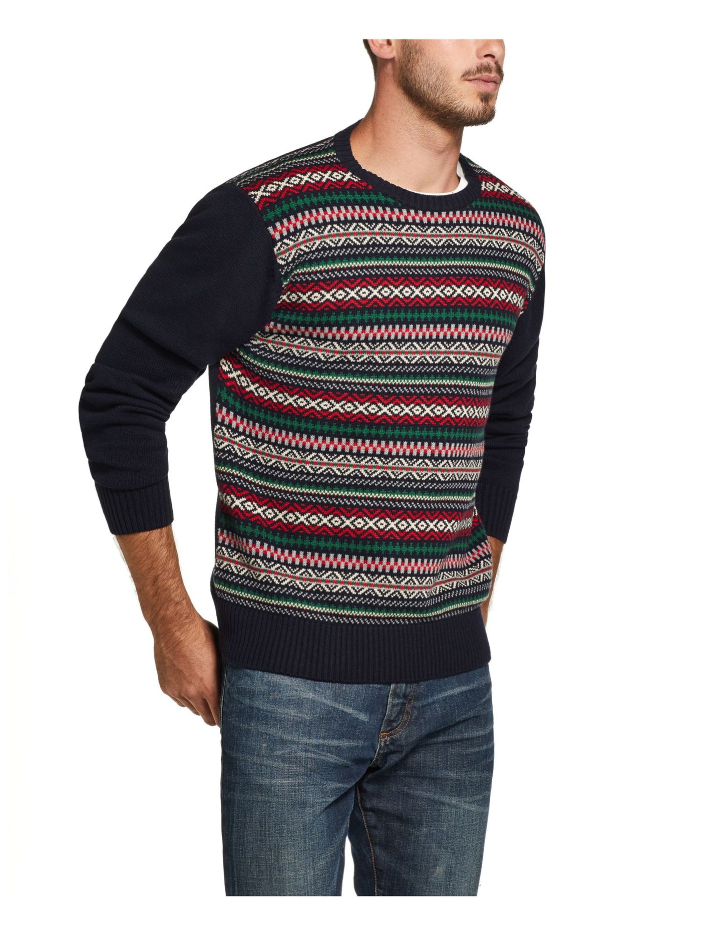 WEATHERPROOF VINTAGE Mens Navy Patterned Crew Neck Classic Fit Knit Pullover Sweater S