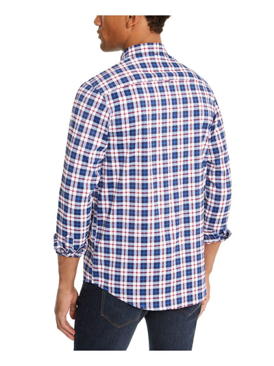 CLUBROOM Mens Blue Plaid Collared Button Down Shirt S