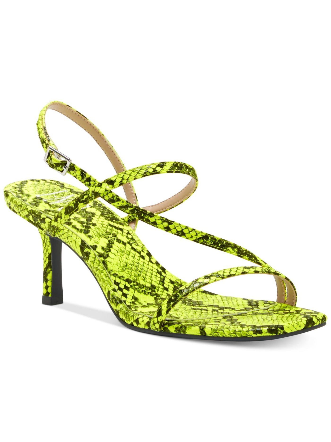 INC Womens Green Snake Asymmetrical Strappy Loreline Square Toe Stiletto Buckle Dress Sandals Shoes 9 M