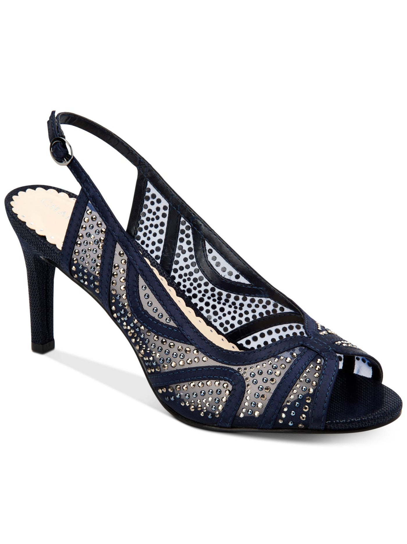 CHARTER CLUB Womens Navy Mesh Rhinestone Lexiaa Round Toe Stiletto Buckle Dress Slingback 6.5 M