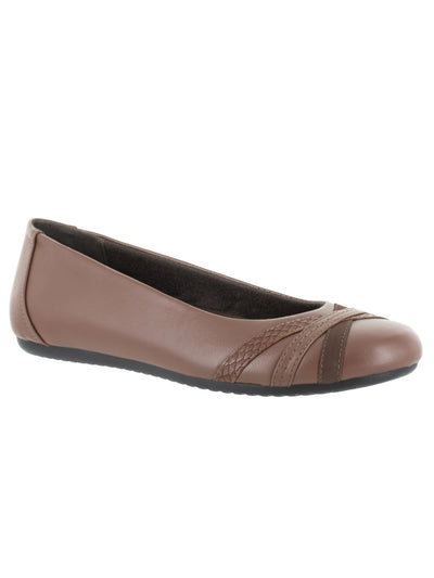 EASY STREET Womens Brown Crisscross Strap Detail Removable Insole Cushioned Derry Round Toe Slip On Ballet Flats 7.5 W