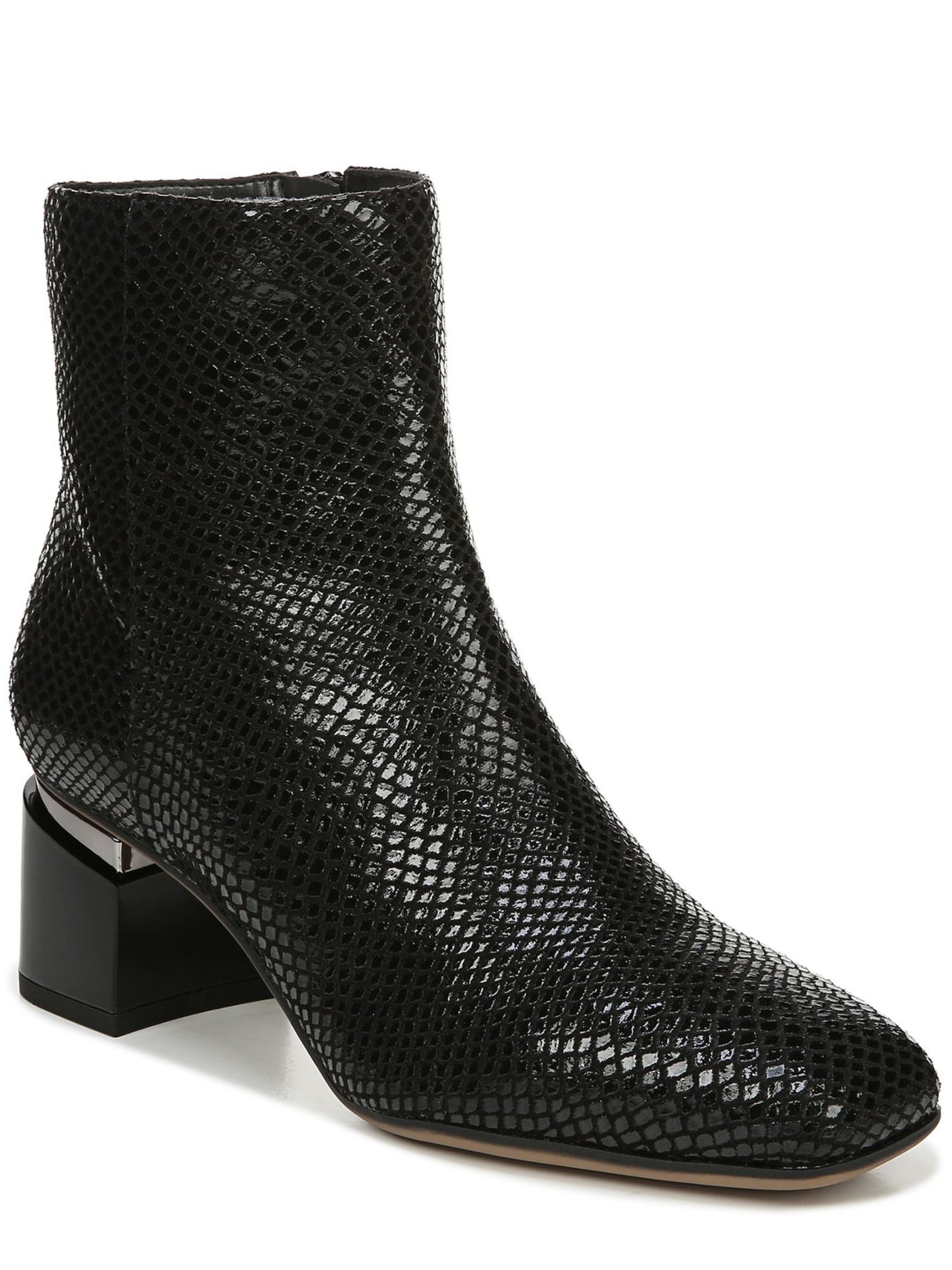 FRANCO SARTO Womens Black Snake Print Metallic Heel Accent Comfort Marquee Square Toe Block Heel Zip-Up Dress Booties 9 M