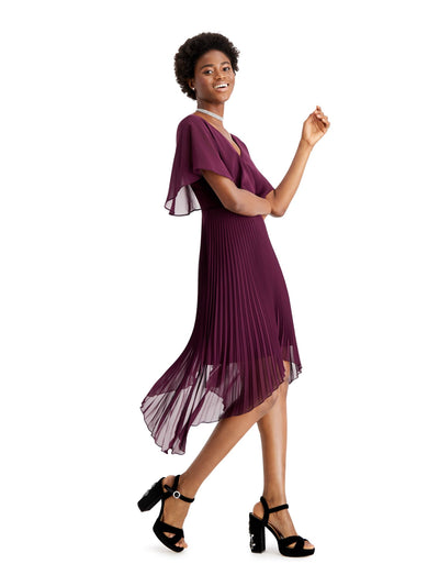 KENSIE Womens Purple Short Sleeve V Neck Midi Sheath Dress 2