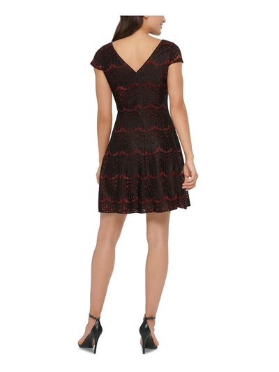 KENSIE Womens Red Floral Cap Sleeve Short Fit + Flare Party Dress Size: 4