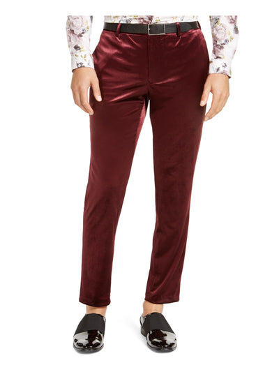 INC Mens Burgundy Tapered, Classic Fit Pants 34W/ 30L