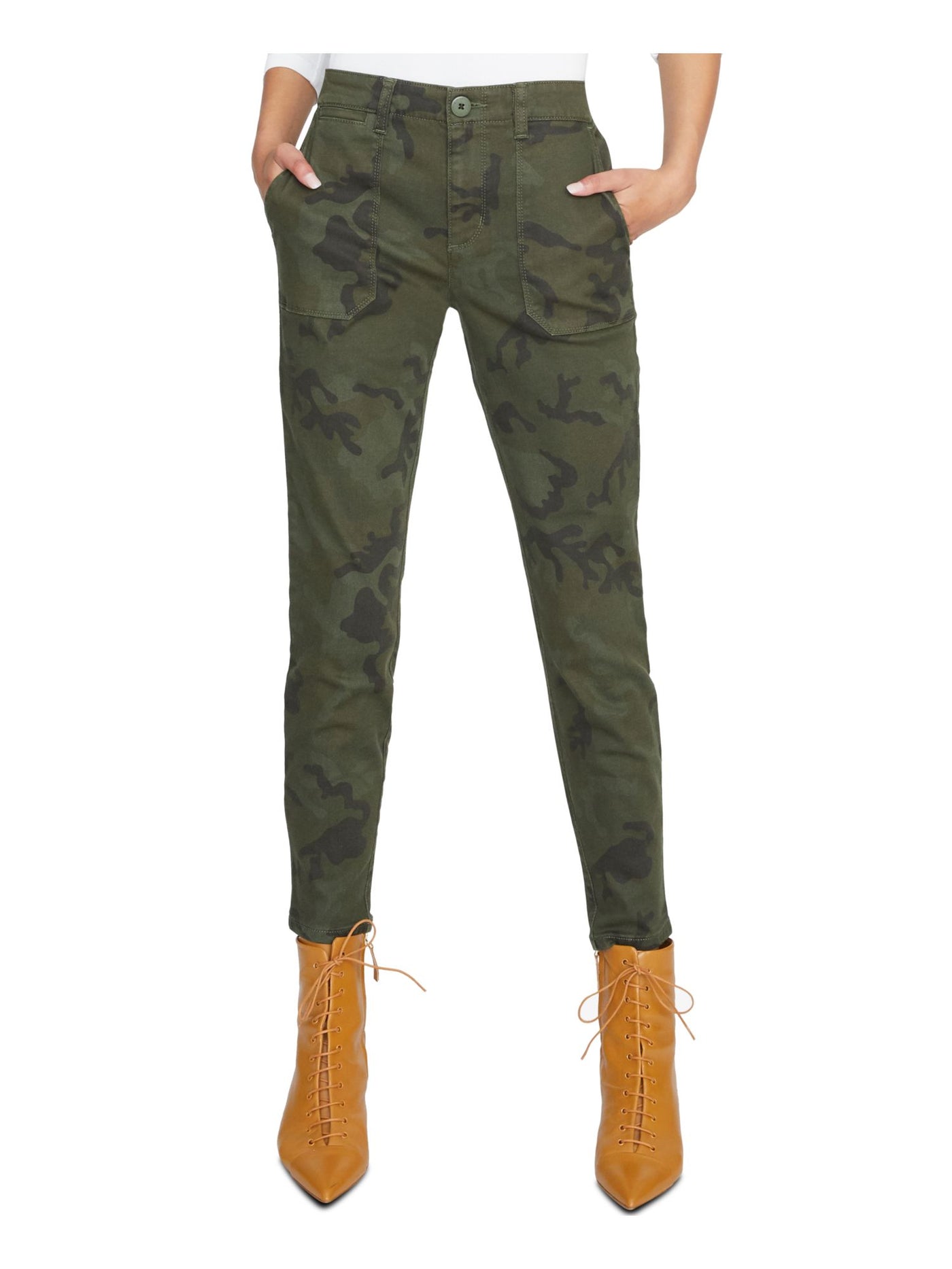 SANCTUARY Womens Green Zippered Pocketed Camouflage Skinny Jeans Juniors 26 Waist