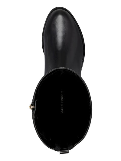 MARC FISHER Womens Black Flex Gore Back Accents Studded Cushioned Slip Resistant Water Resistant Secalm Round Toe Block Heel Zip-Up Riding Boot 6.5 M