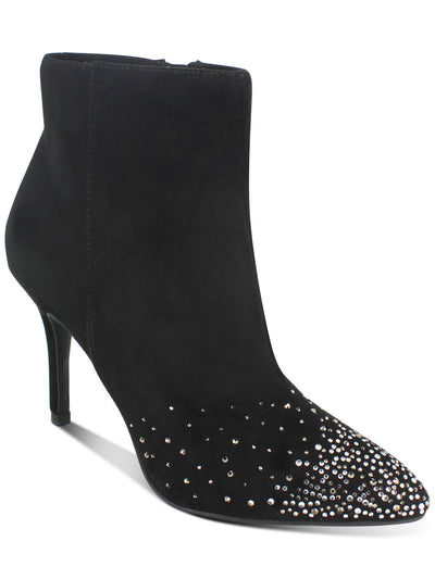 ZIGI SOHO Womens Black Rhinestone Synthia Almond Toe Stiletto Zip-Up Dress Booties 6.5 M