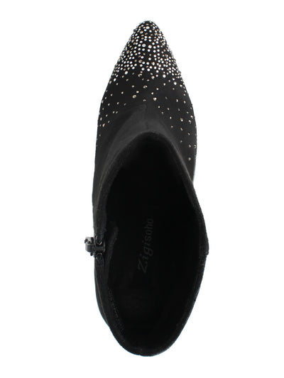 ZIGI SOHO Womens Black Rhinestone Synthia Almond Toe Stiletto Zip-Up Dress Booties 6.5 M