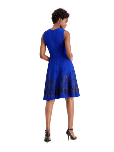 CALVIN KLEIN Womens Blue Sleeveless Above The Knee Fit + Flare Party Dress 6