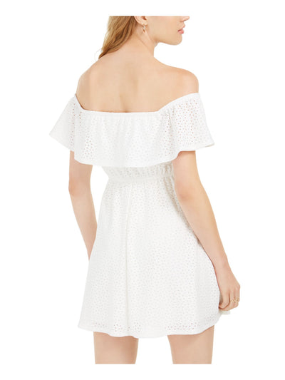 SPEECHLESS Womens White Pocketed Short Sleeve Off Shoulder Mini Fit + Flare Dress XL