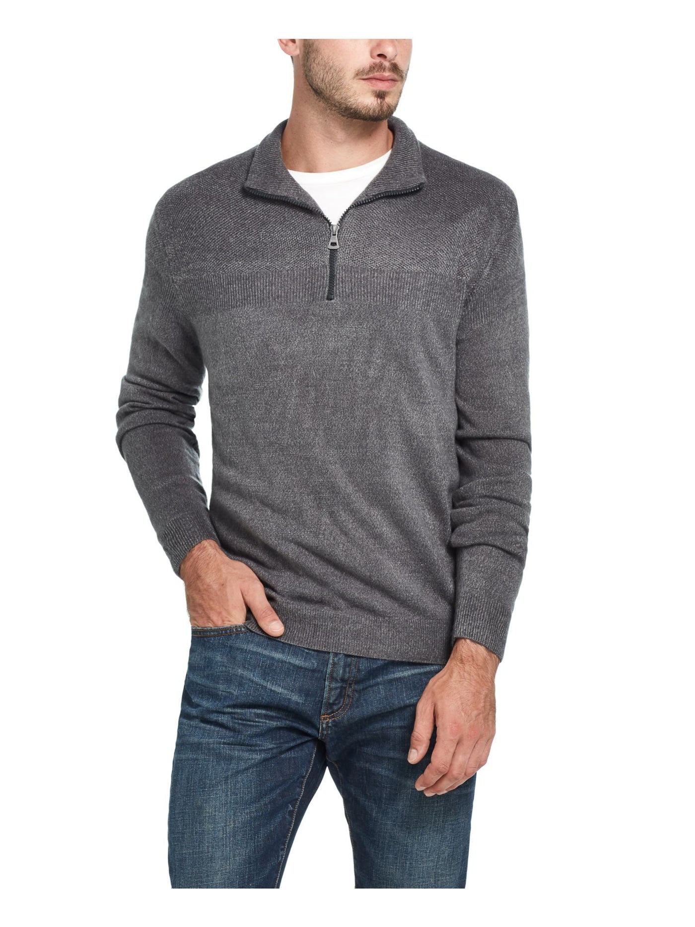 WEATHERPROOF VINTAGE Mens Gray Heather Long Sleeve Collared Classic Fit Quarter-Zip Pullover Sweater M