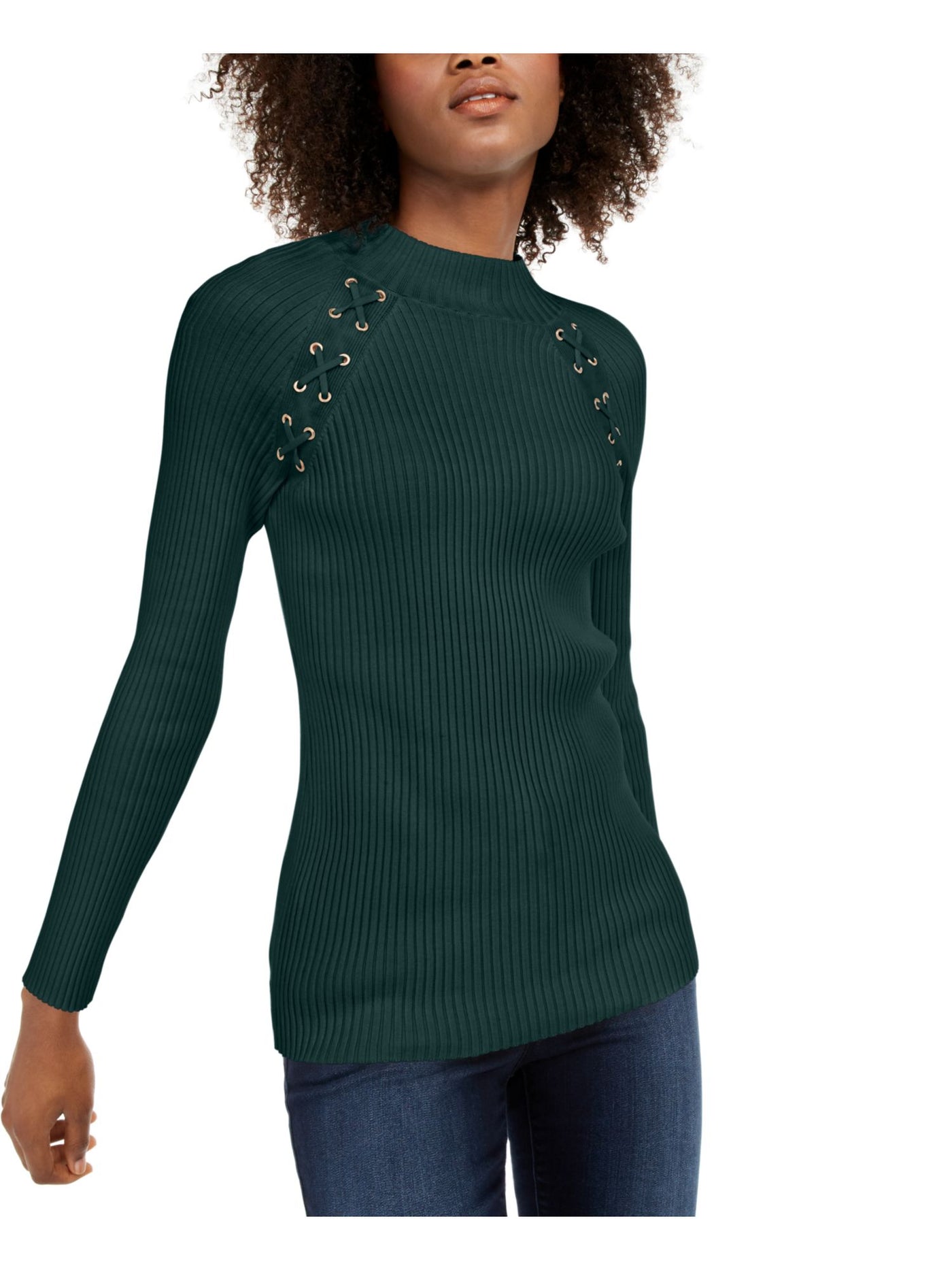 INC Womens Green Ribbed Long Sleeve Mock Top XL