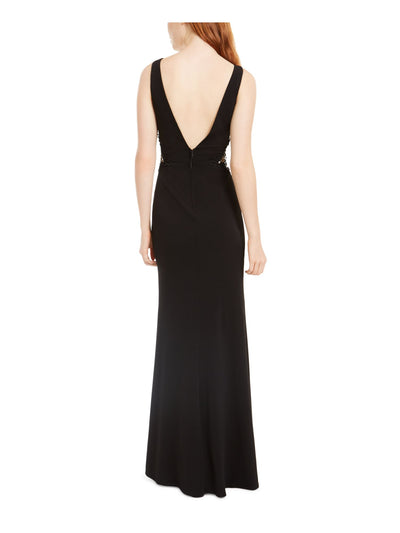 CITY STUDIO Womens Black Embellished Sleeveless V Neck Maxi Evening Sheath Dress 3
