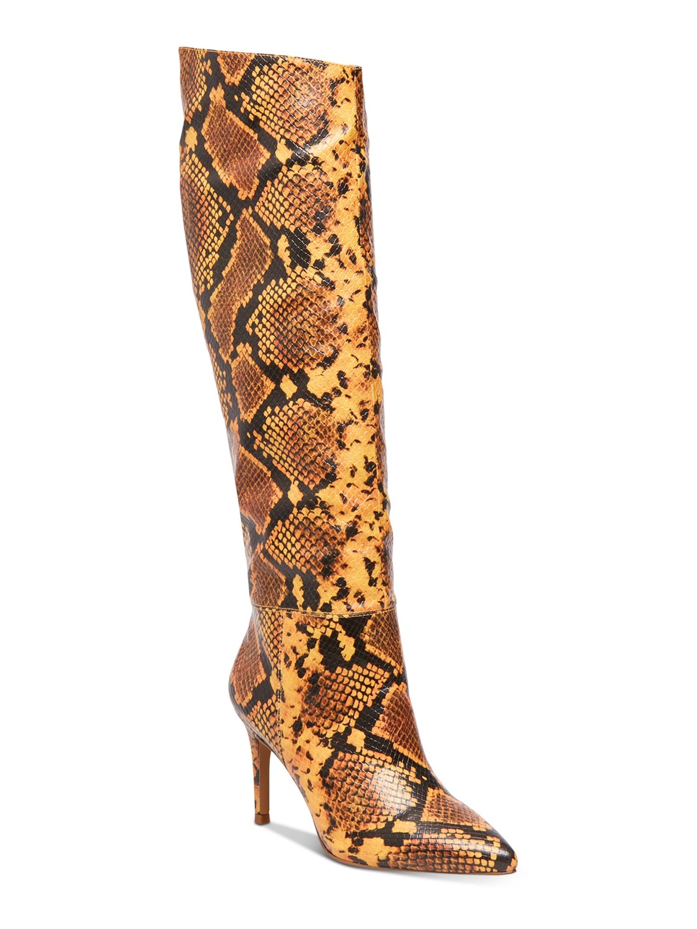 STEVE MADDEN Womens Yellow Snakeskin Padded Kimari Pointed Toe Stiletto Heeled Boots 6.5 M
